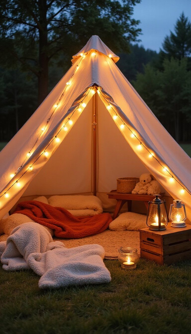 Cozy Family Tenting With String Lights