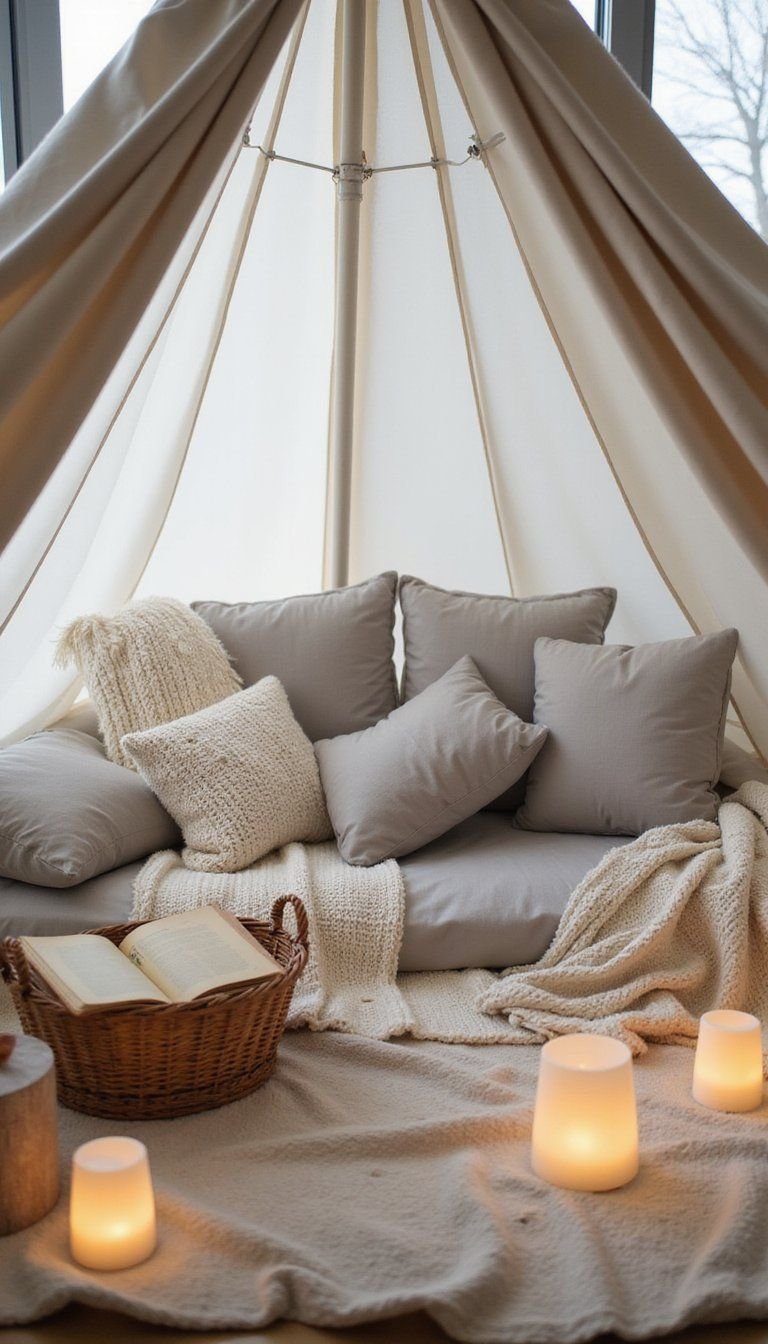 Cozy Reading Nook Inside A Family Tent