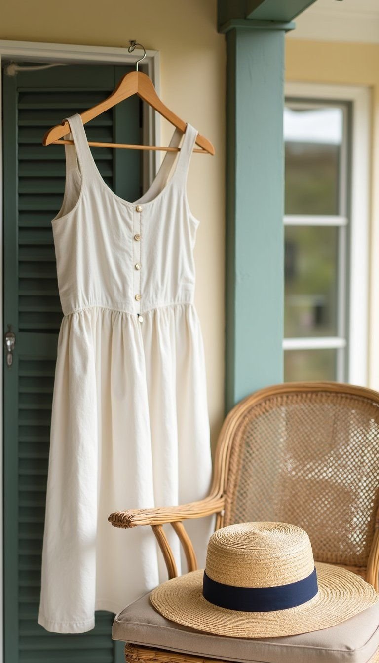 Classic Linen Sundress With Straw Hat