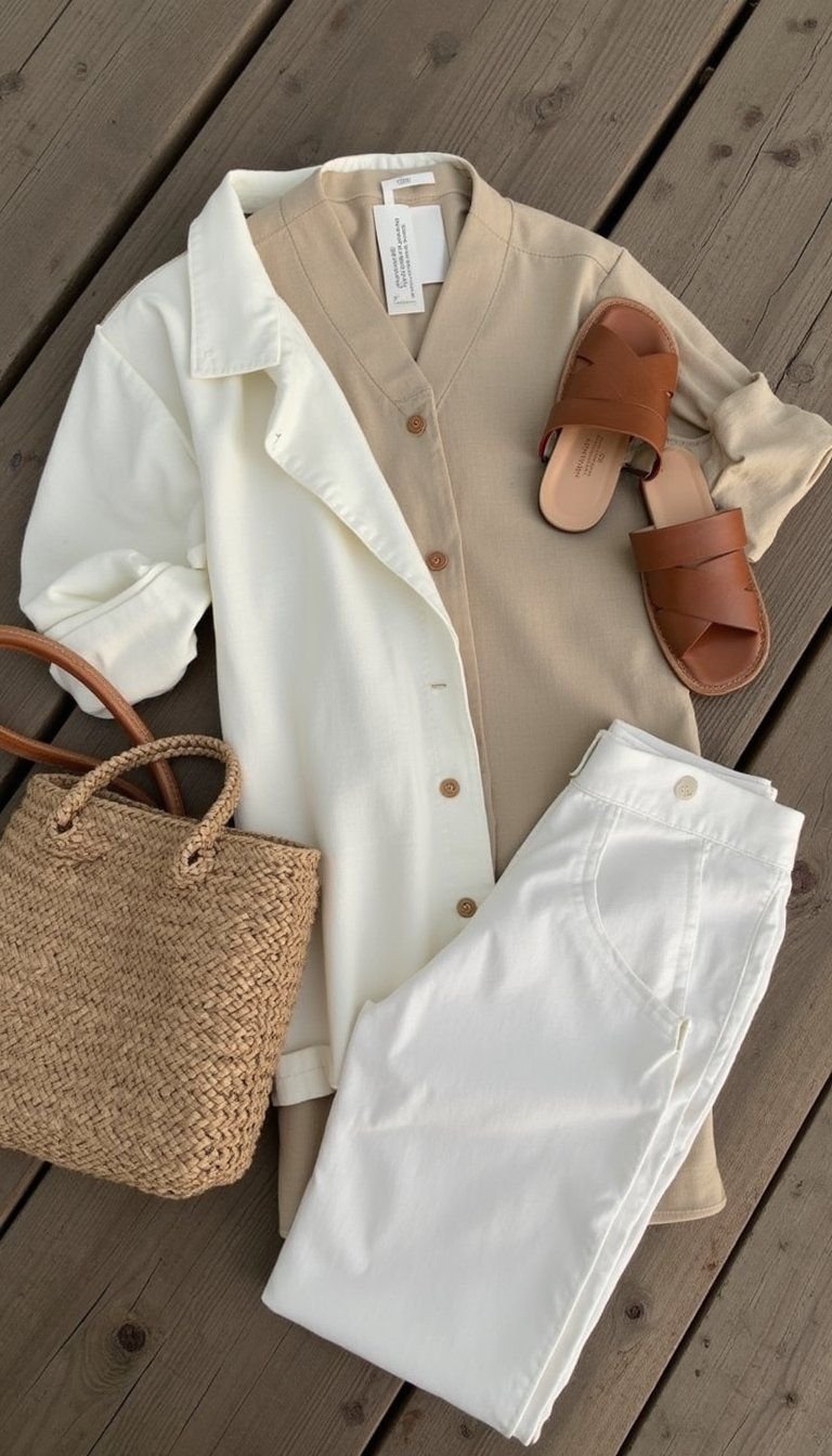 Neutral Toned Monochrome Beach Look For Easy Packing