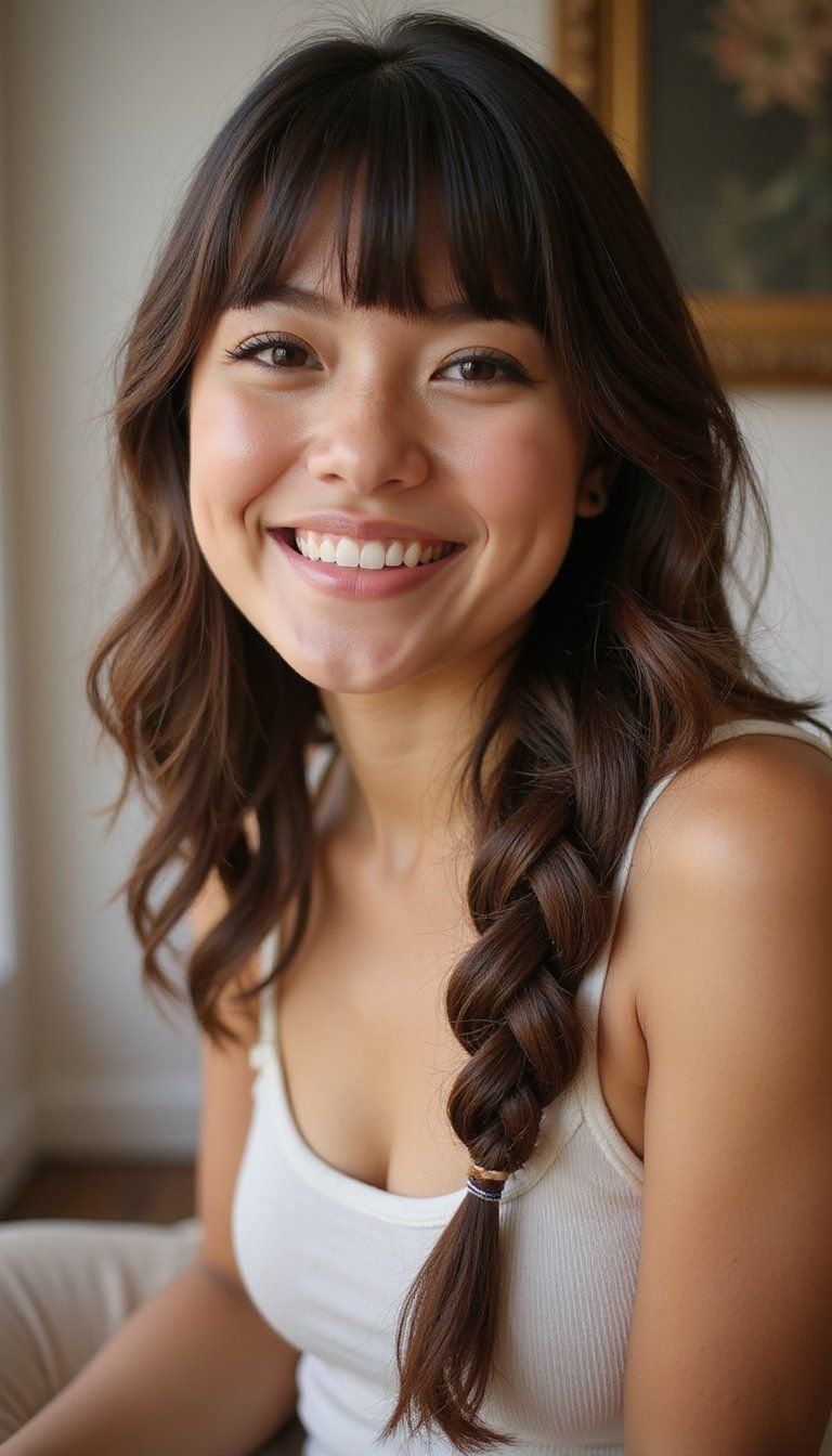 Blunt Bangs With Braided Side Accent Detail