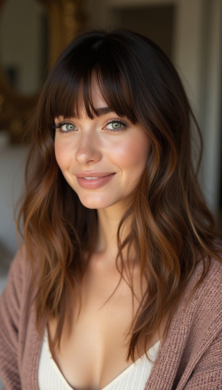 Blunt Fringe With Face-Framing Layered Pieces