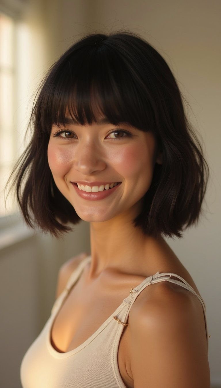 Chic Blunt Bob With Bold Brow-Grazing Fringe