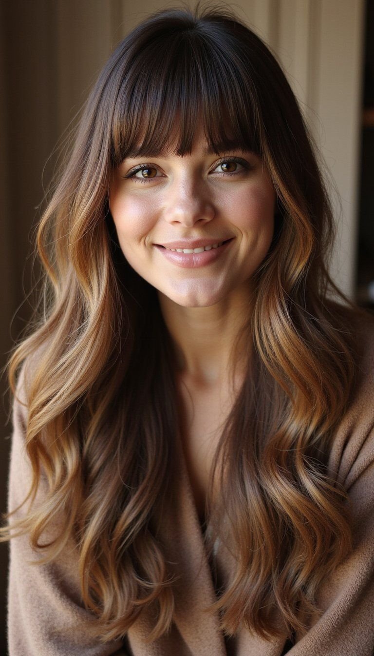 Layered Long Hair With Heavy Blunt Bangs