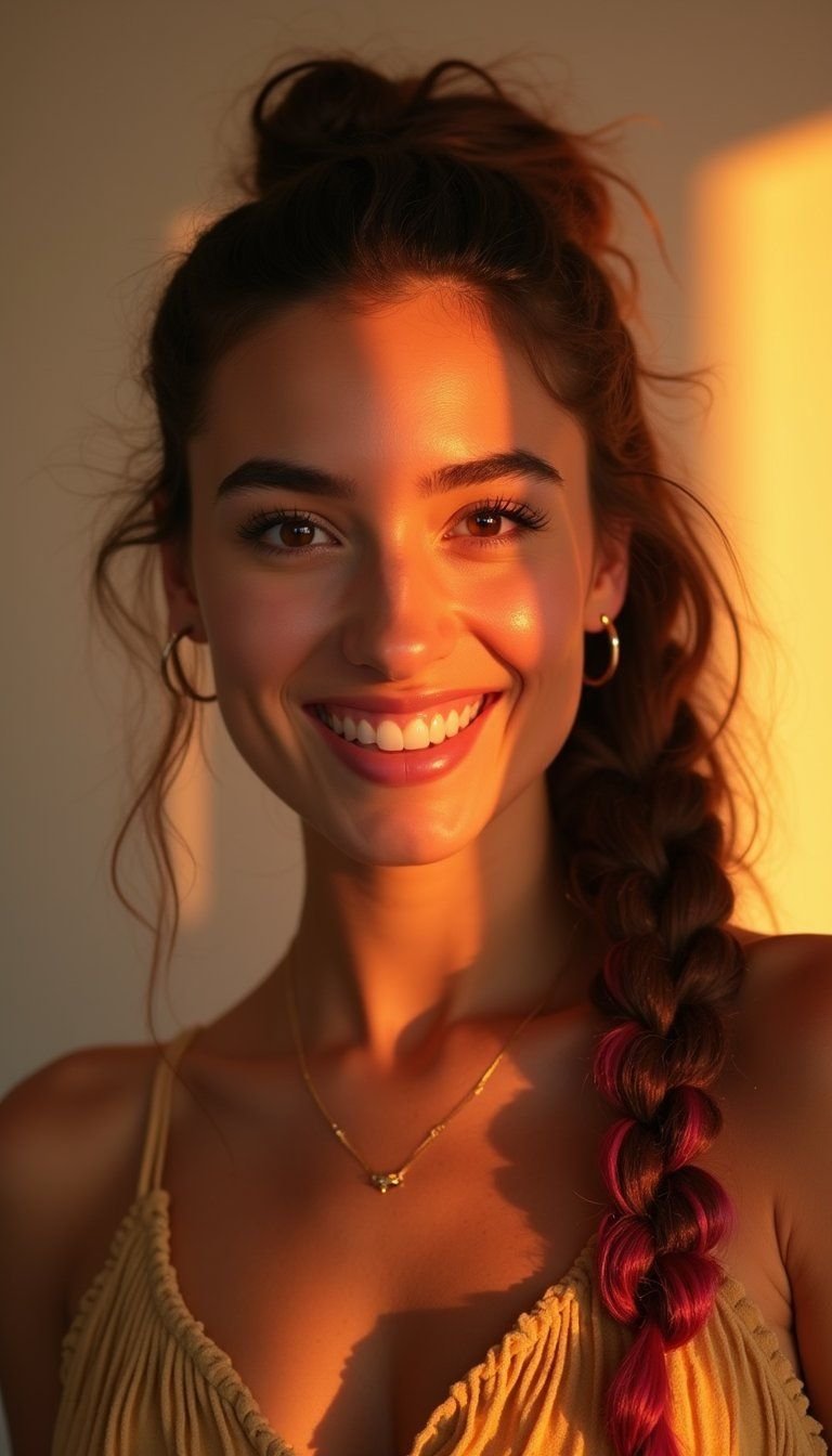 Boho Knotless Braids With Sunset Color Highlights