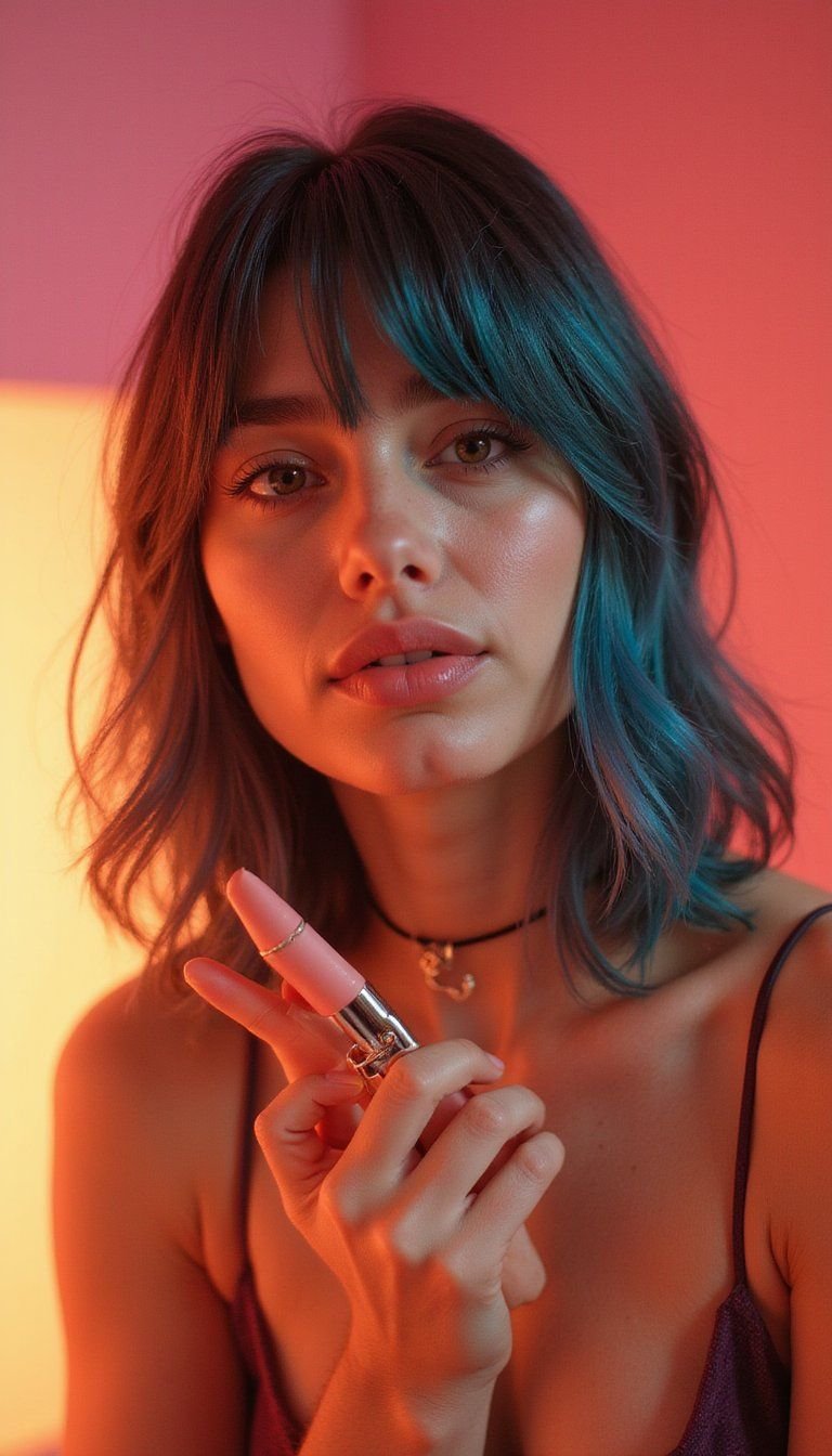 Bold Color Peek With Bottleneck Bangs