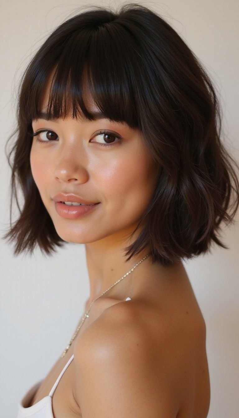 Choppy Bottleneck Bangs On Textured Bob