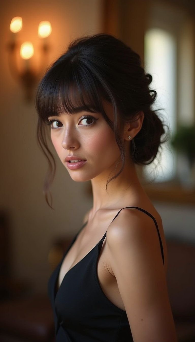 Formal Updo Enhanced By Bottleneck Bangs