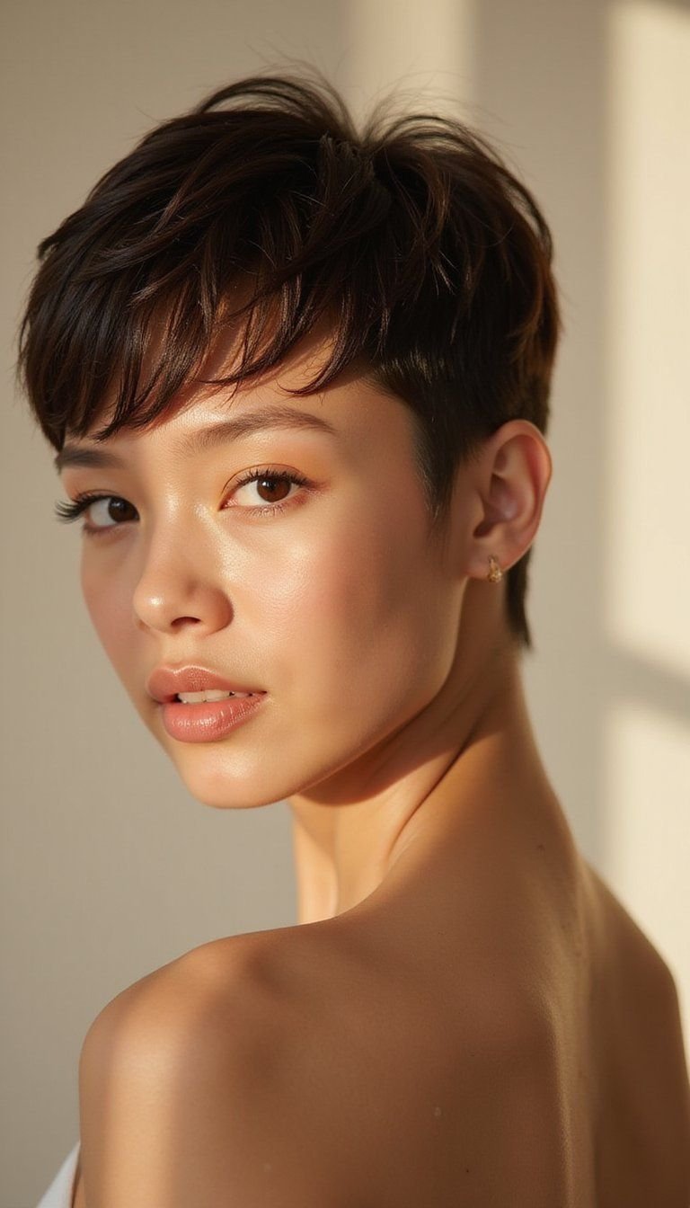 Short Pixie With Bottleneck Micro Bangs