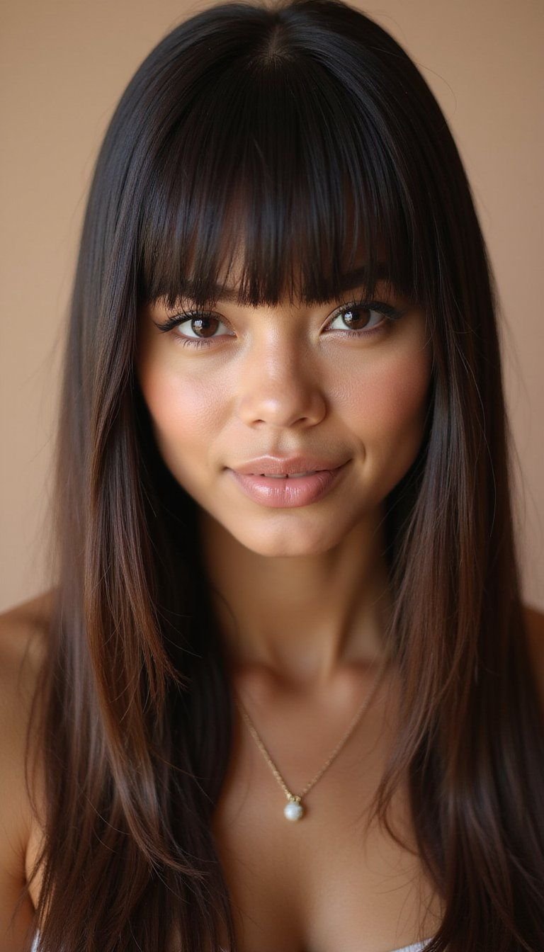 Sleek Bottleneck Bangs With Center Part