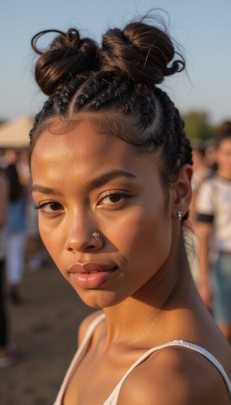 Double Braided Buns For Fun Symmetrical Style