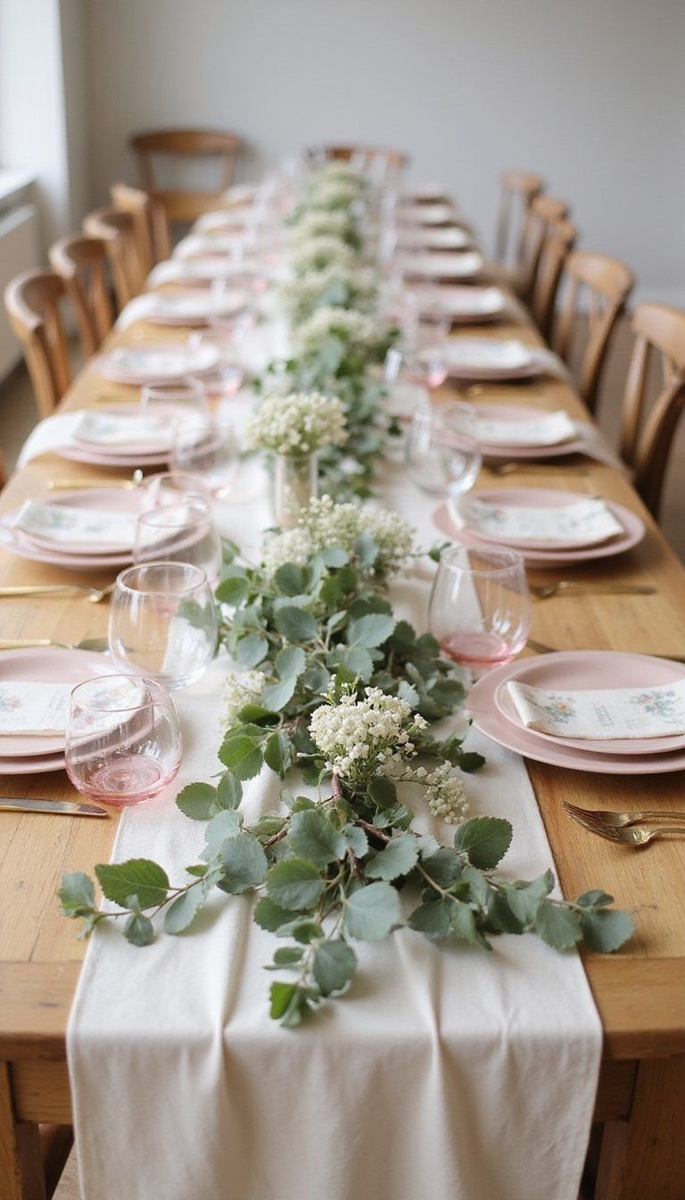 Floral Table Runner With Branch Accents