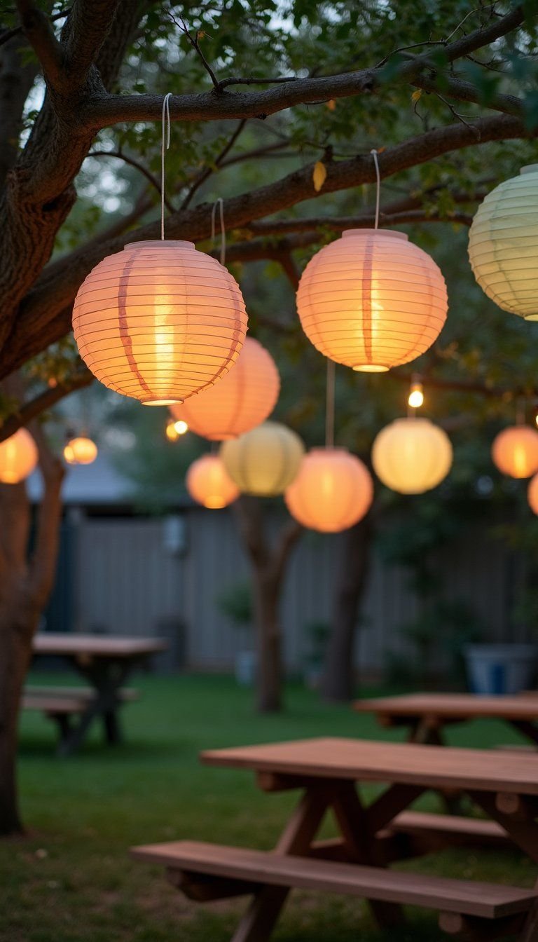 DIY Paper Lanterns Hanging From Branches