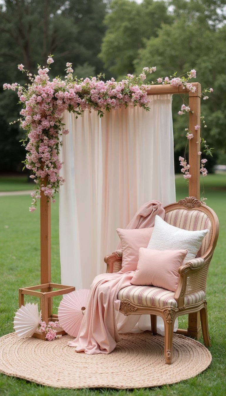 Picnic Photo Corner With Cherry Blossom Backdrop