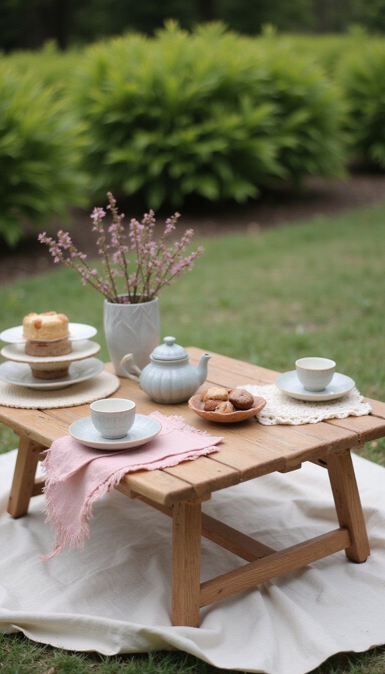 Portable Low Table For Elegant Outdoor Tea