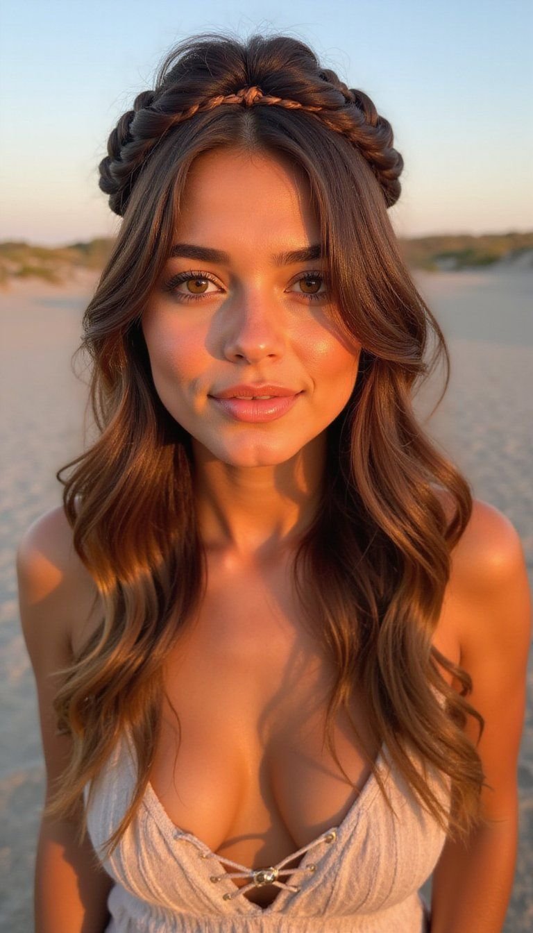 Boho Braided Headband Over Loose Beach Waves