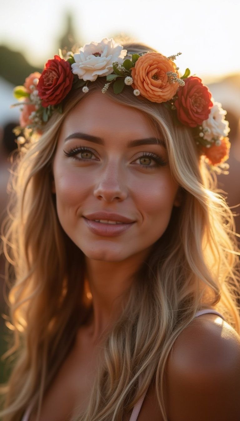 Boho Festival Headband With Flower Accents