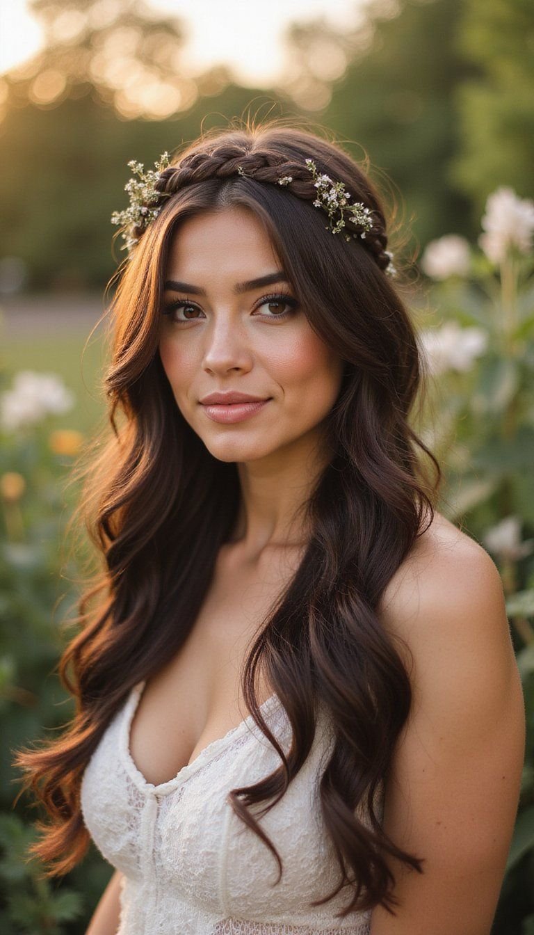 Braided Crown Headband With Romantic Half Up