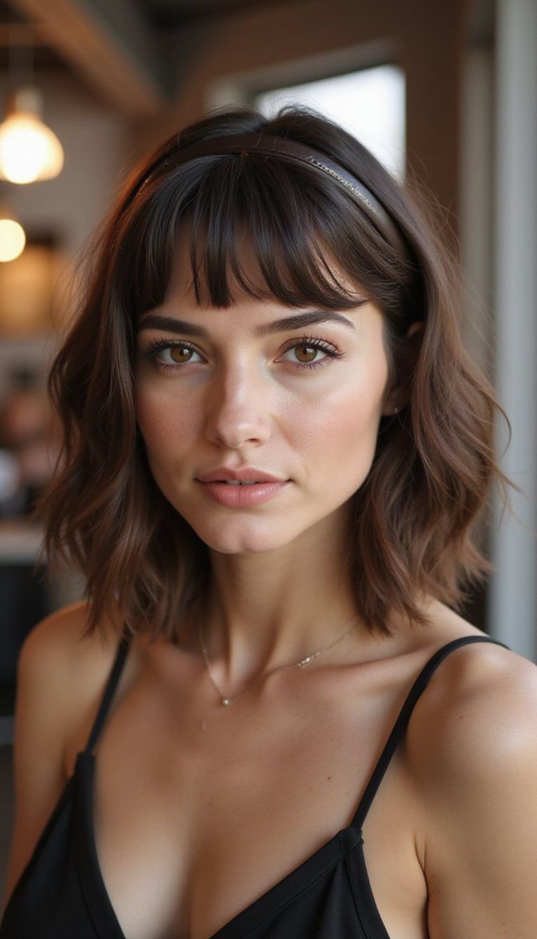 Layered Bob With Slim Leather Headband Accent