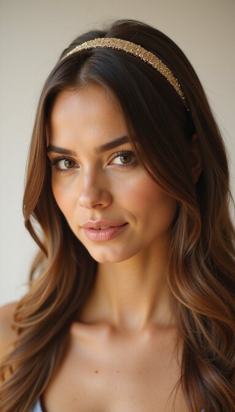 Sleek Thin Metallic Headband With Straight Hair