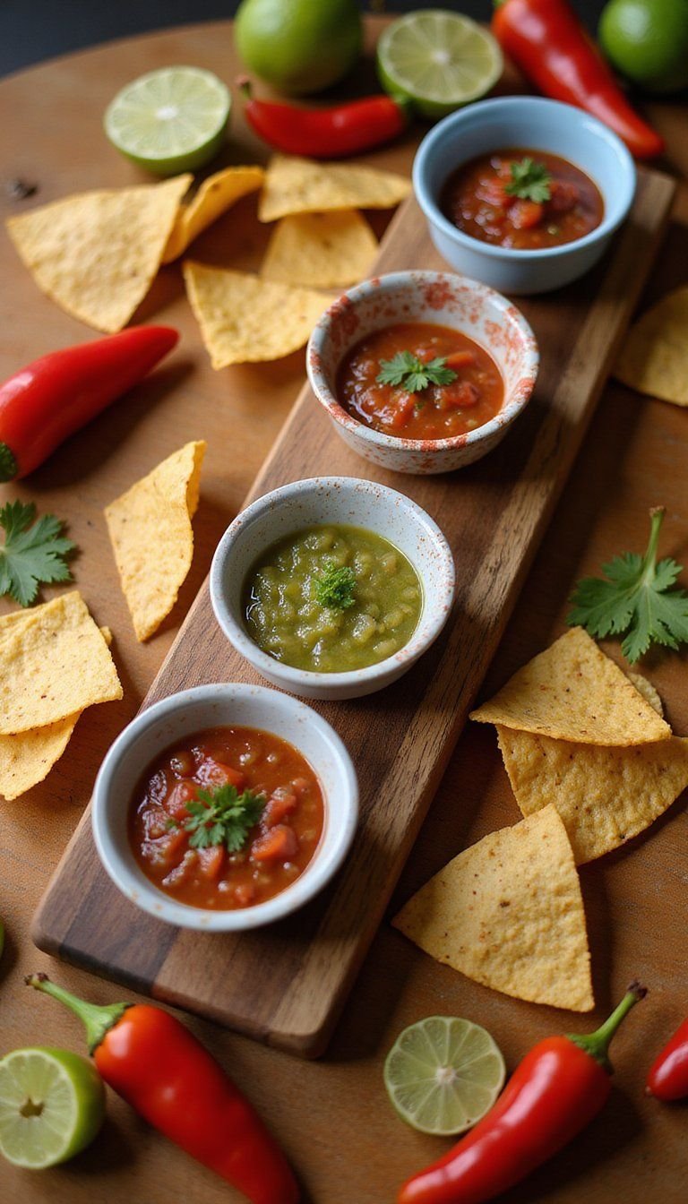 Salsa Tasting Flight With Mild To Fiery