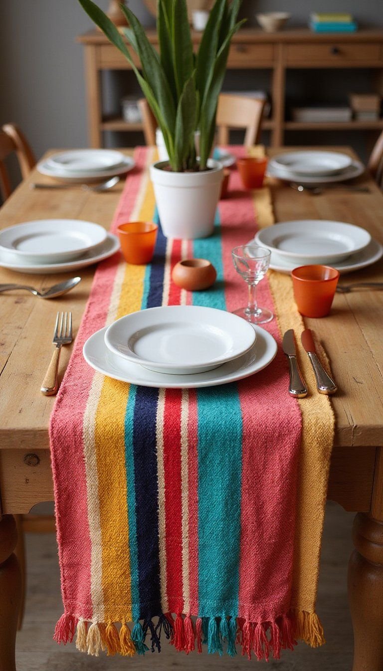 Colorful Serape Table Runner And Plates