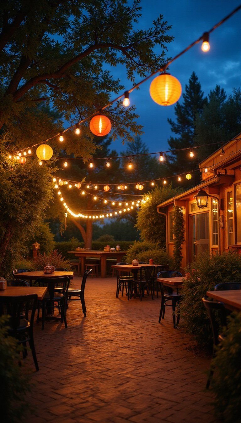 Outdoor String Lights And Lantern Pathway Ideas