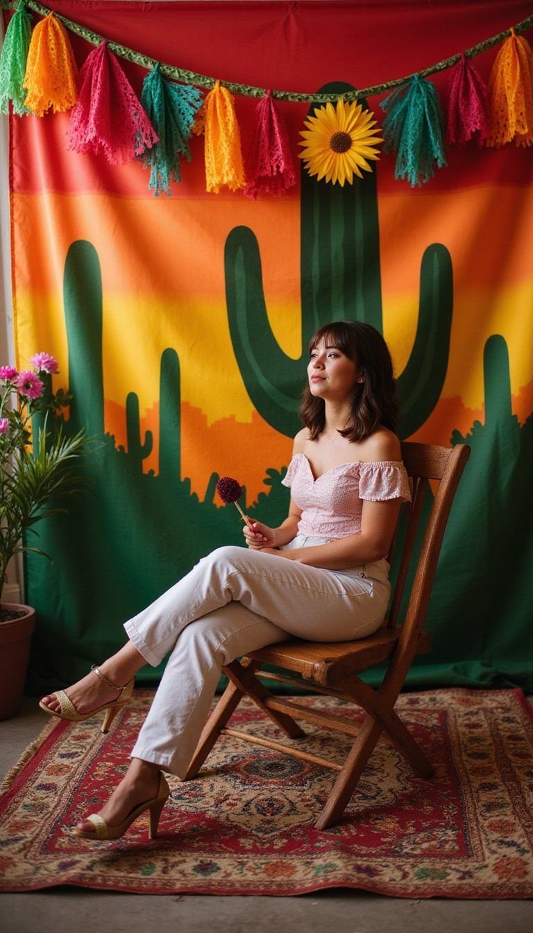 Photo Booth With Cactus And Sombrero Props