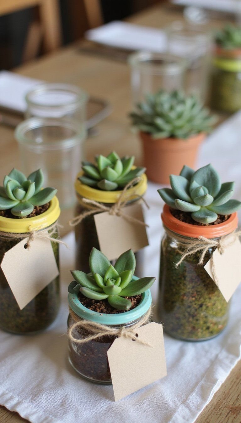 Succulent And Seed Favor Jars With Tags