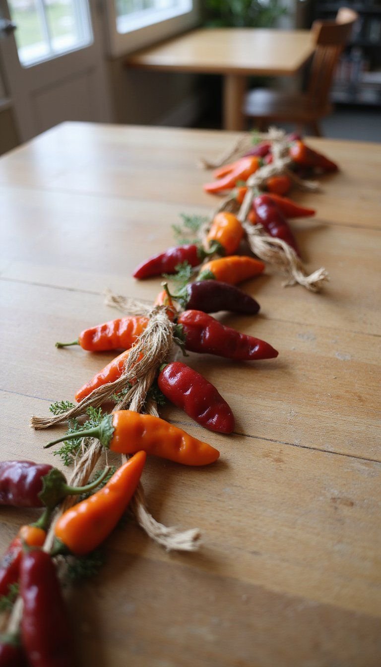 Chili Pepper Garland Accents Along Table Edge