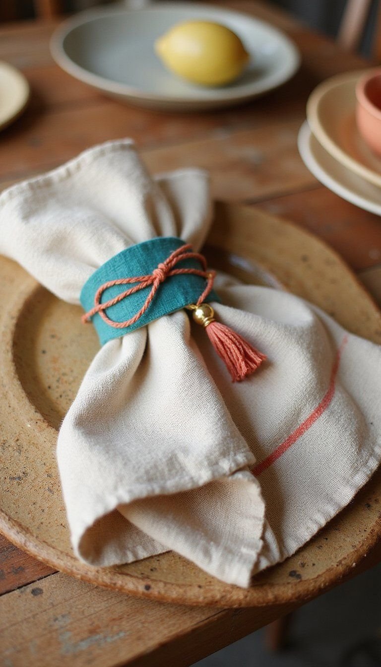 Colorblocked Napkin Bands With Tassel Details