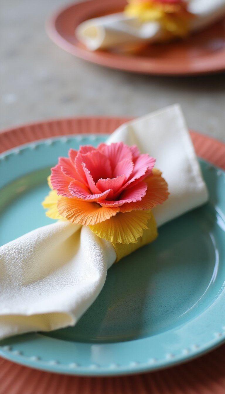 Paper Flower Napkin Rings In Fiesta Shades