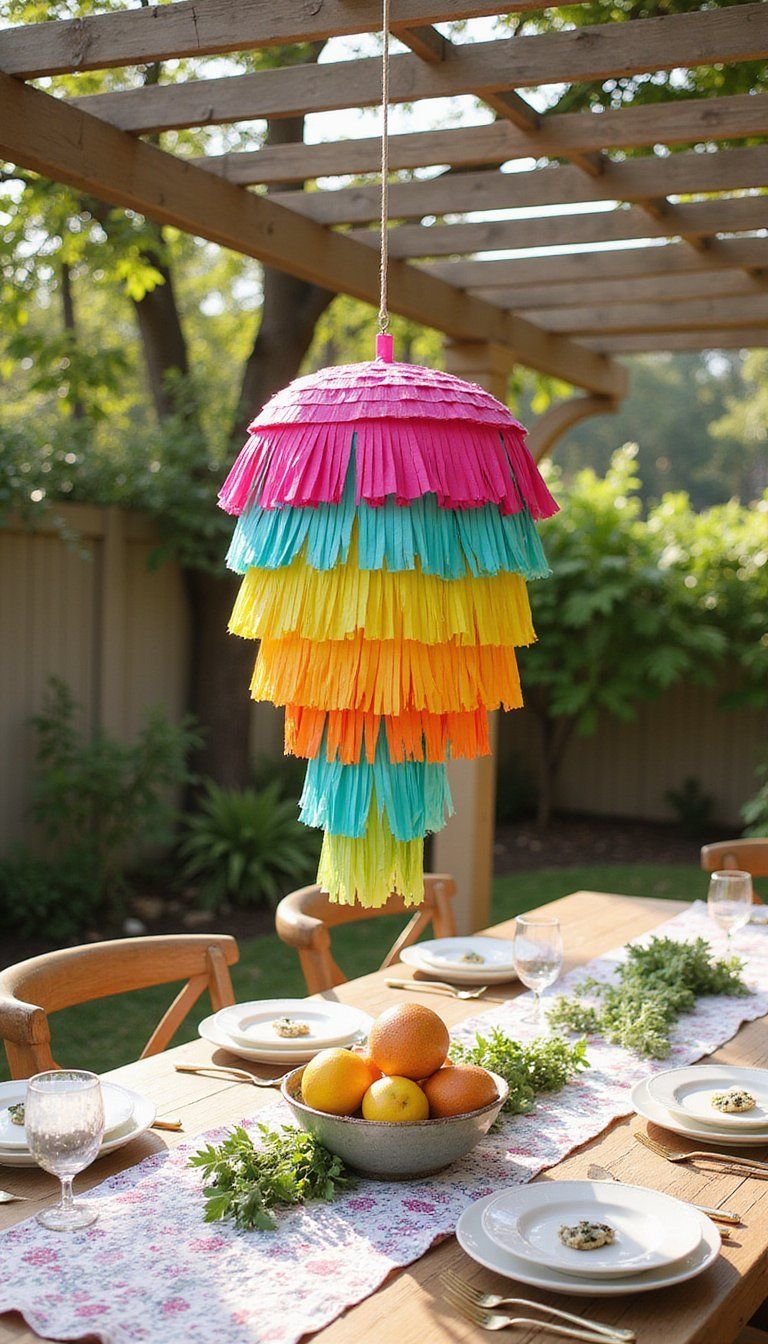 Pinata-Inspired Hanging Centerpiece Over Table