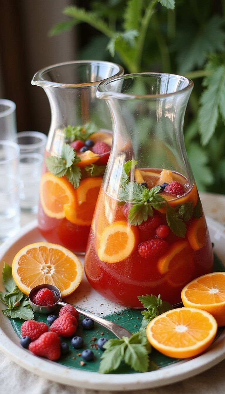 Sangria Carafe Display On Vibrant Tray