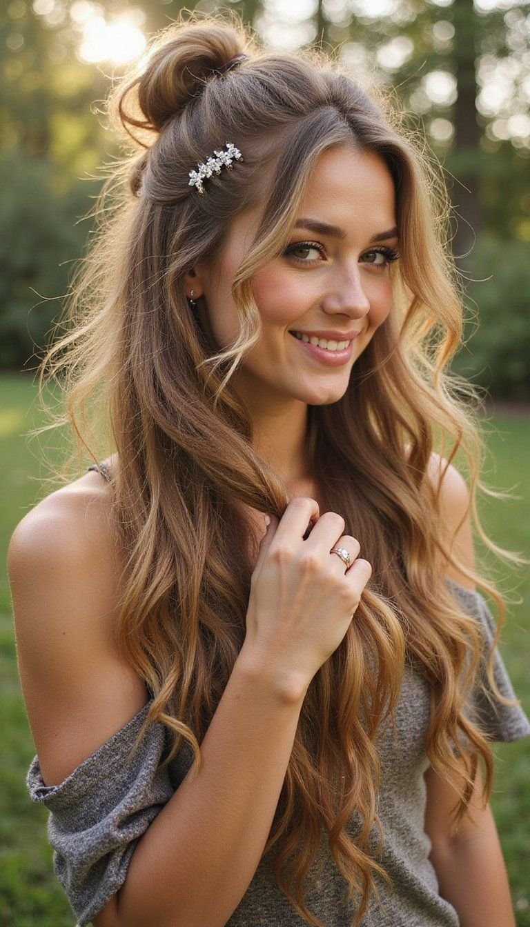 Boho Messy Updo With Layered Claw Clips