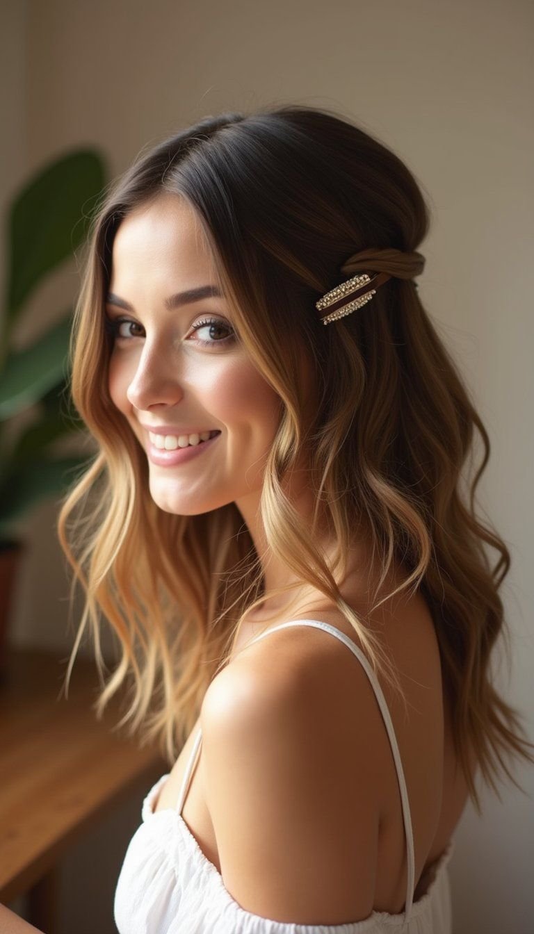 Classic Half Up With Chunky Claw Clip