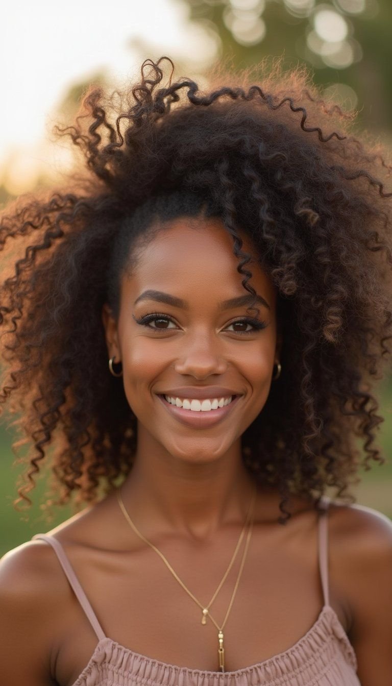 Curly Puff Anchored With A Wide Claw Clip