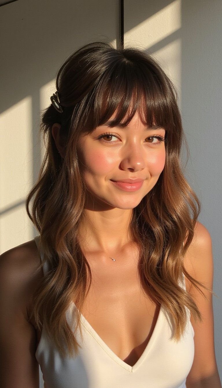 Curtain Bangs Half Up With Simple Claw Clip