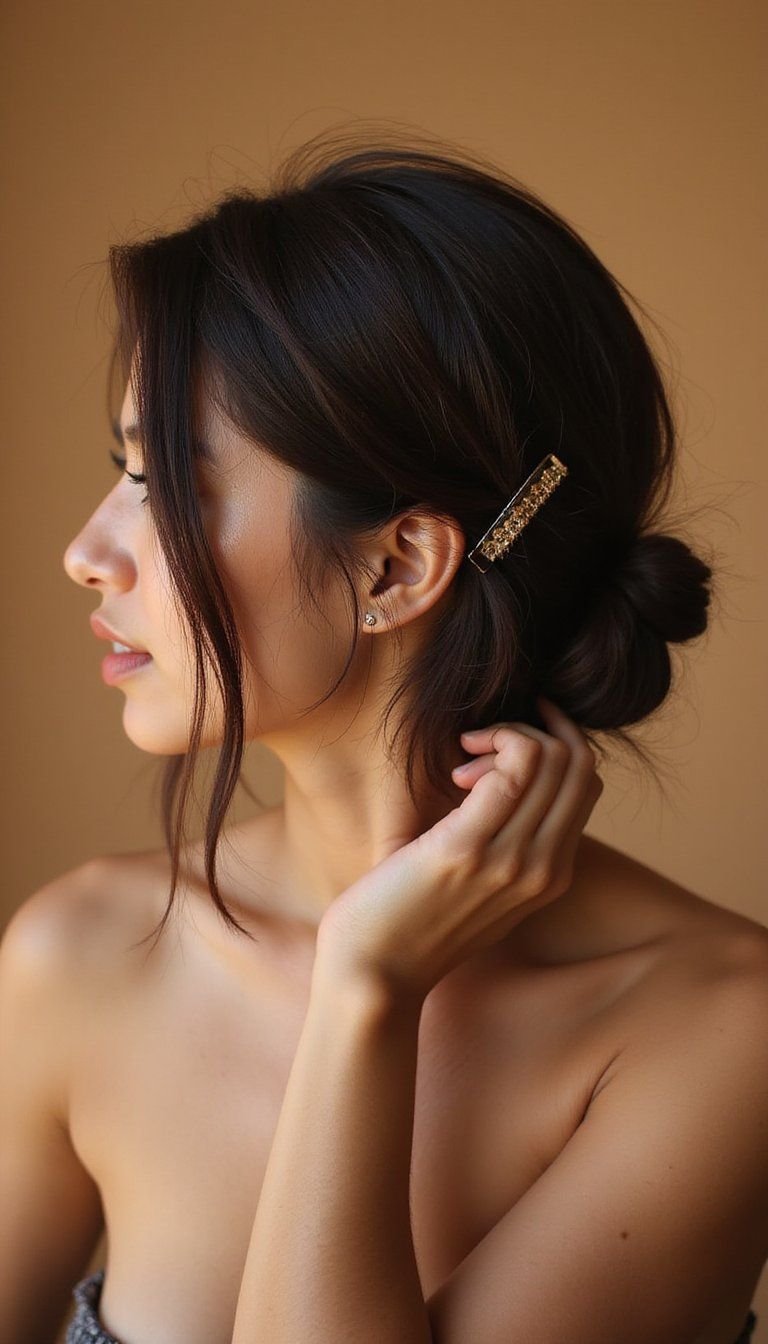 Messy Low Bun Held By A Claw Clip