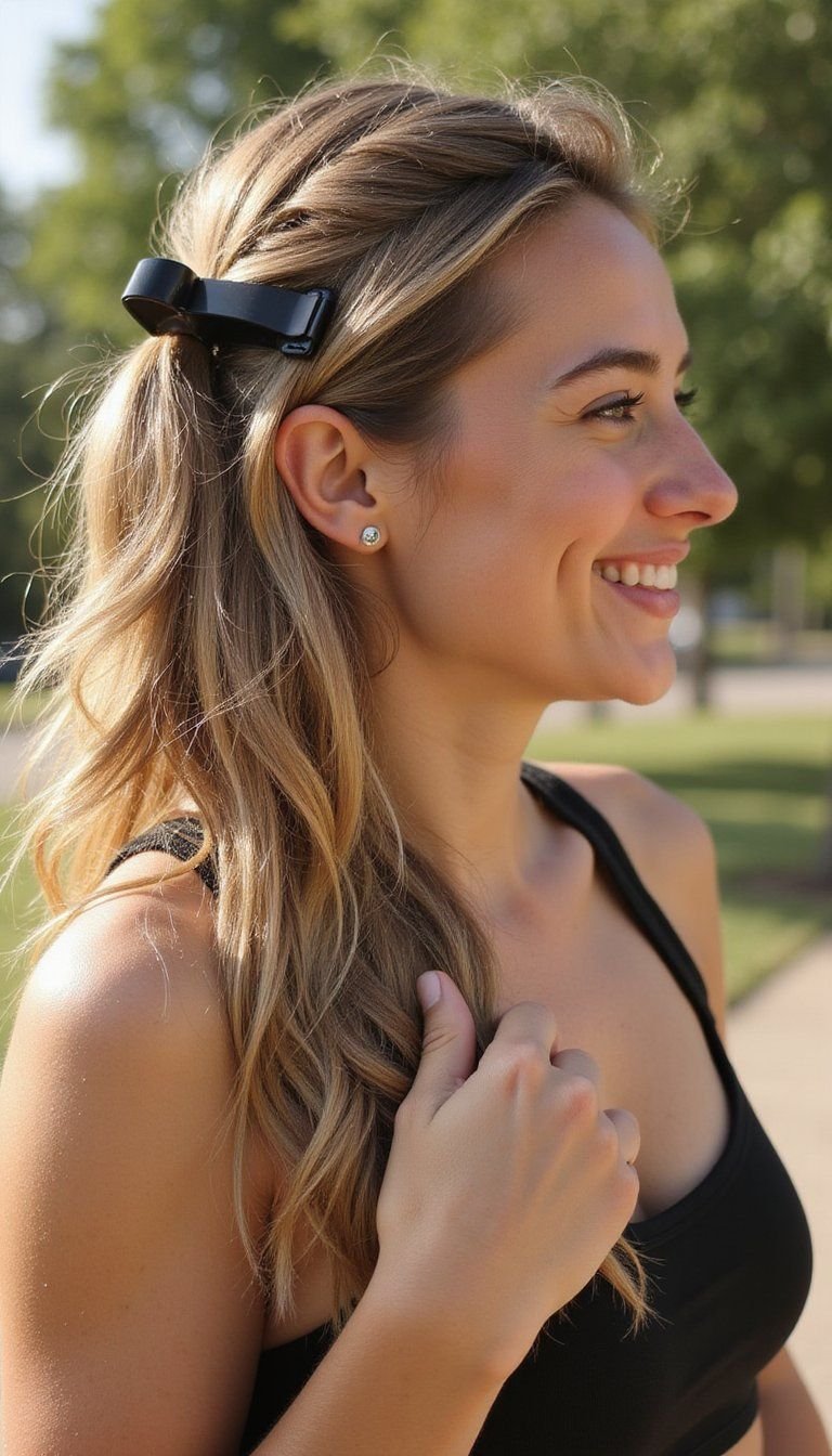 Sporty Low Pony With Claw Clip For Active Days