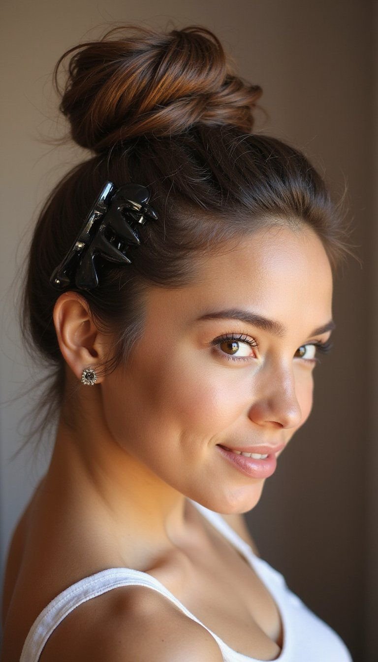 Voluminous Top Knot With Oversized Claw Clip