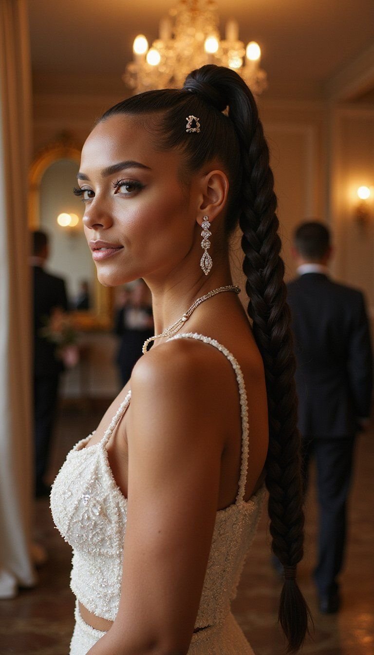 Glam Cornrow Ponytail With Crystal Hair Accessories