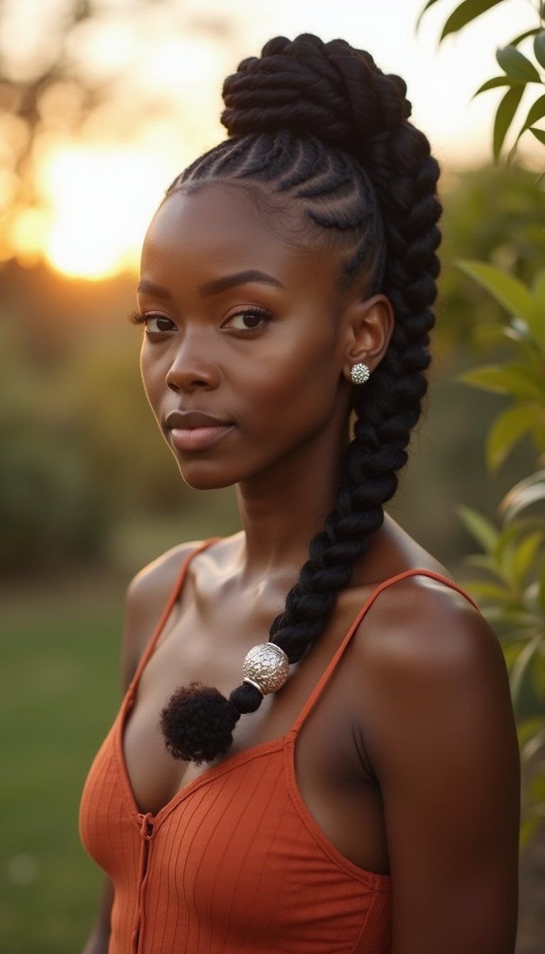 Goddess Cornrow Ponytail With Curled Ends
