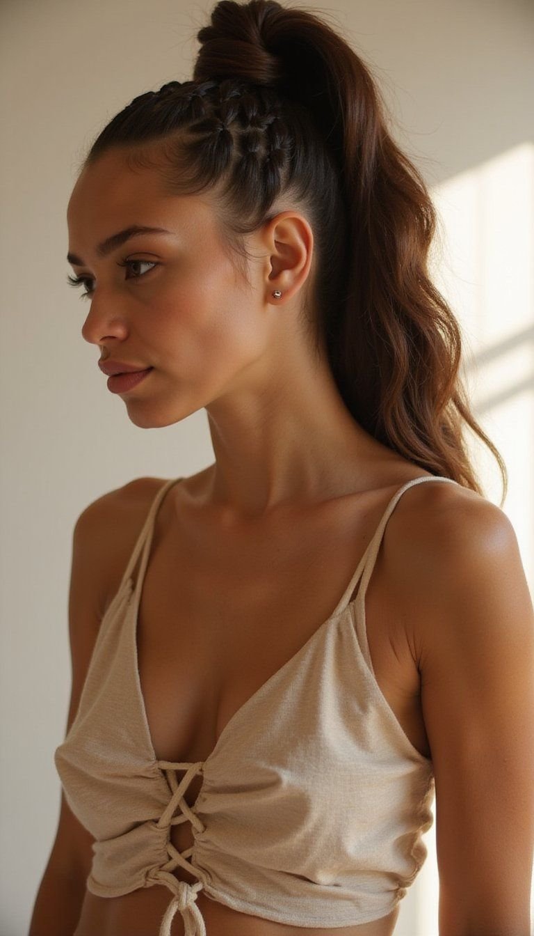 Knotted Cornrow Ponytail With Braided Wrap Detail