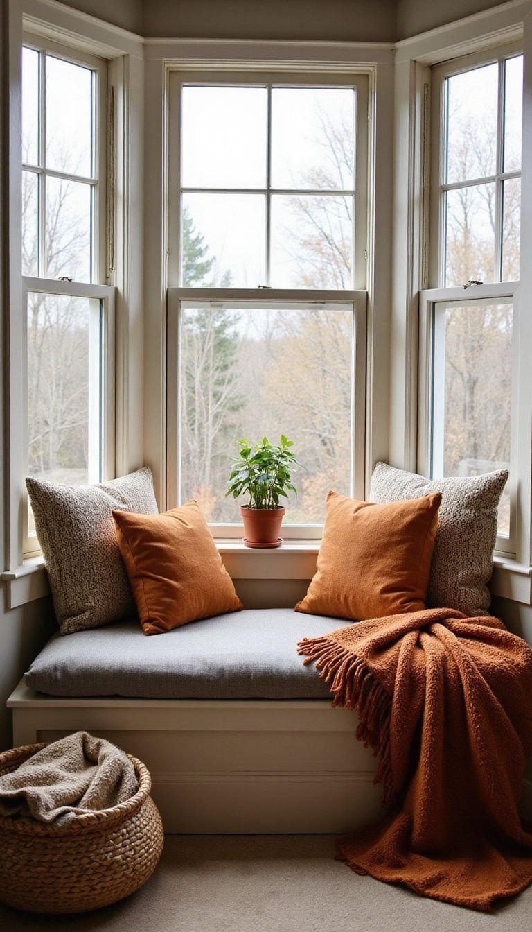Bay Window Cushions With Layered Throws