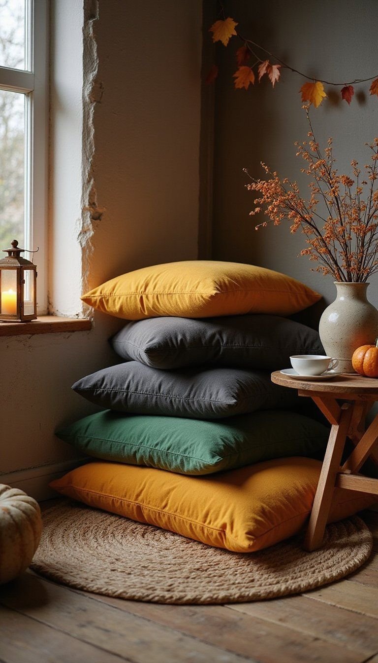 Floor Cushion Stack With Lanterns And Throws