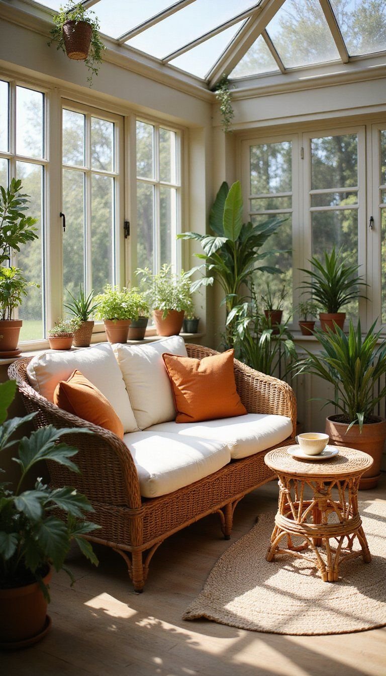 Sunlit Conservatory Reading Spot With Plants