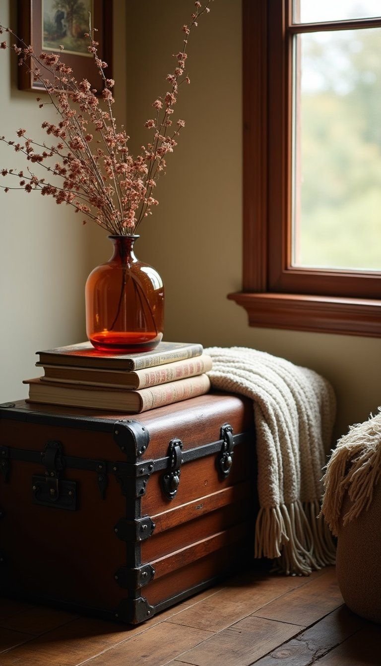 Vintage Trunk Side Table With Stacked Books