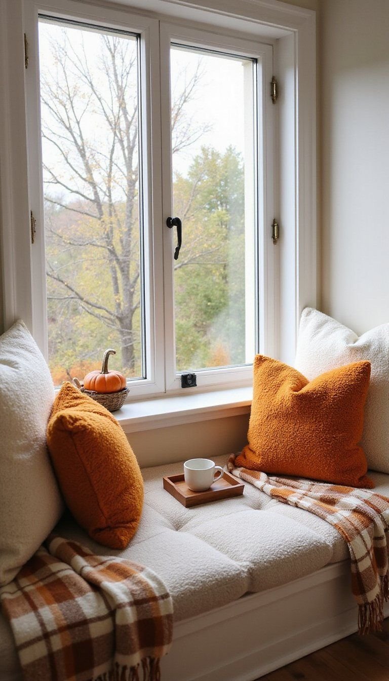 Window Seat Styled With Pumpkin Accents