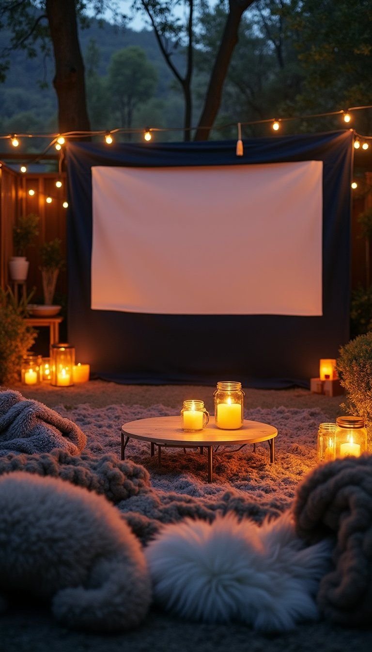 Outdoor Winter Projection Night Under Blankets